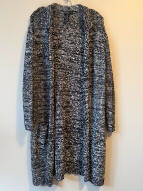 Olsen Navy White Open-Front Long Duster Cardigan Sweater Large L 14